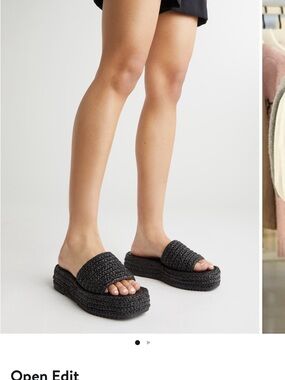 Woven Platform Slide Mules in Black
